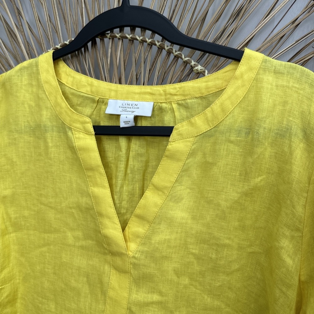 Charter Club Linen Luxury Size Large Women's Tunic 100% Linen Yellow Shirt Top